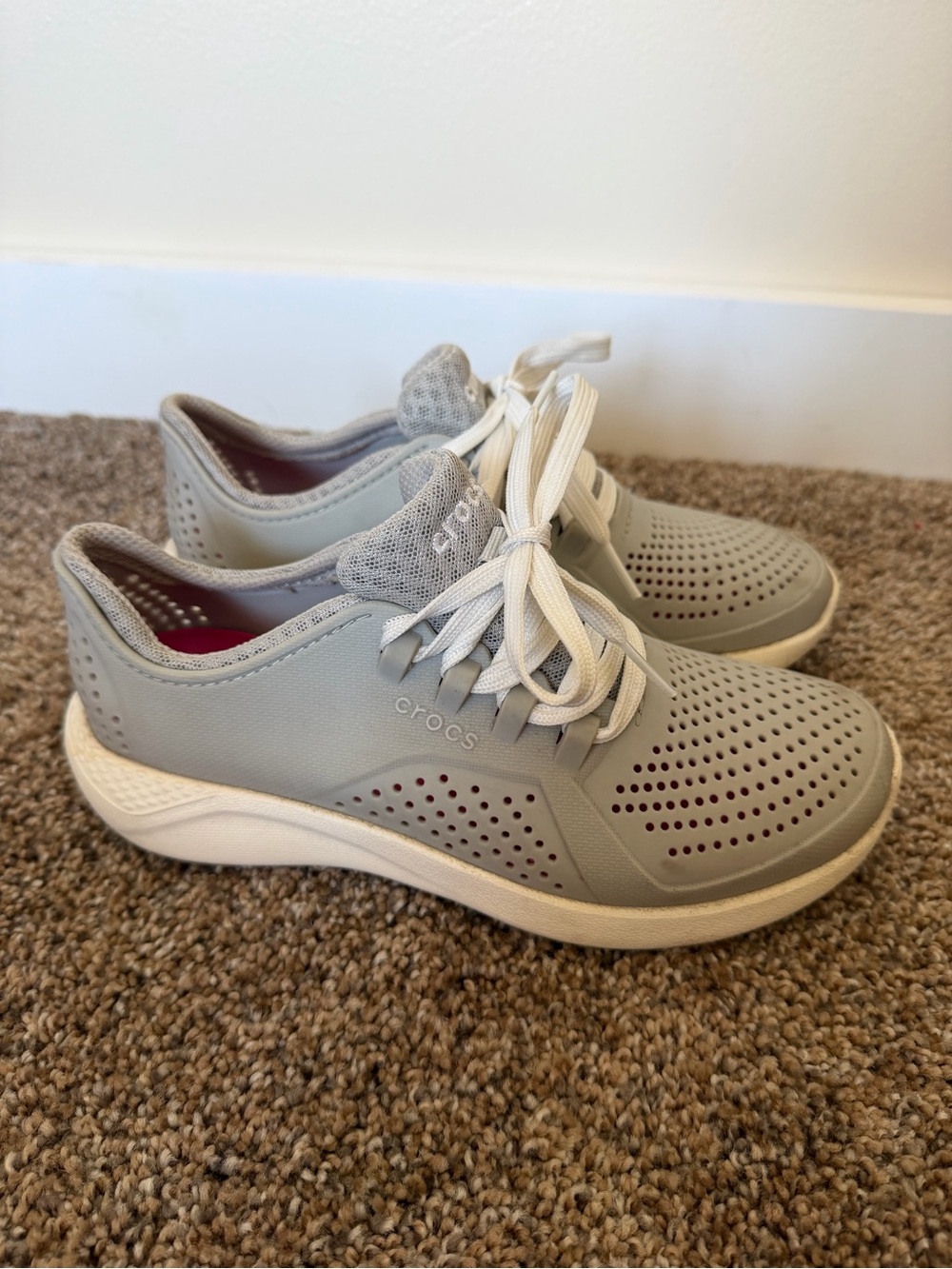 CROCS LiteRide Pacer Womens Grey White Lace Up Sneakers 205234 Shoes